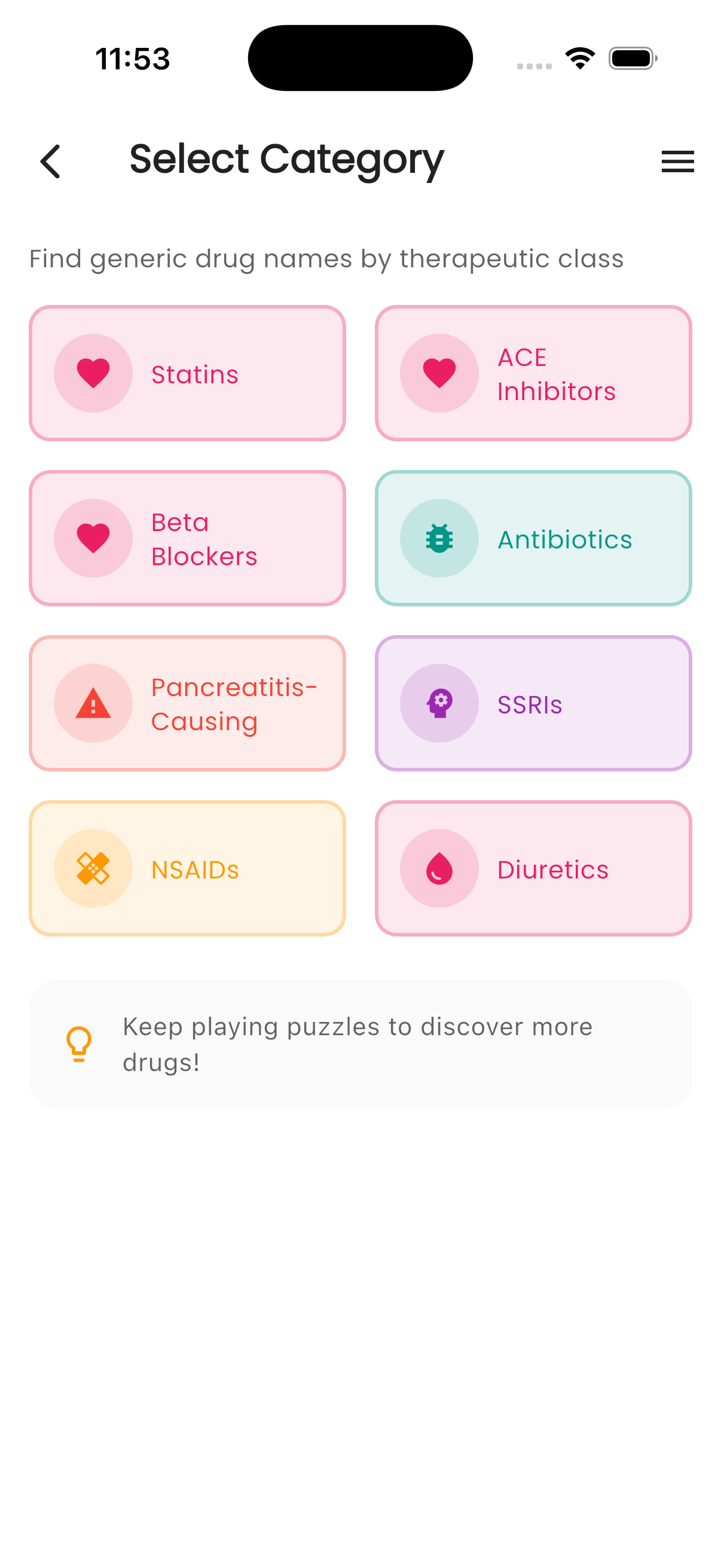 DrugSpot Puzzle Categories