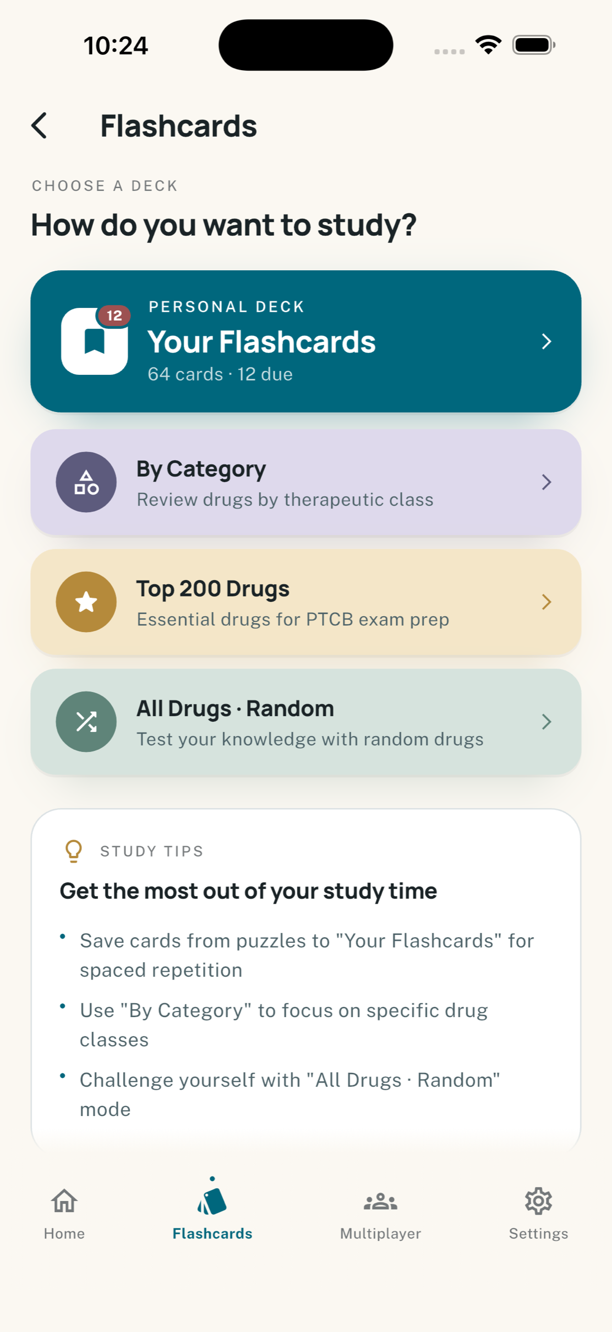 Flashcard Menu